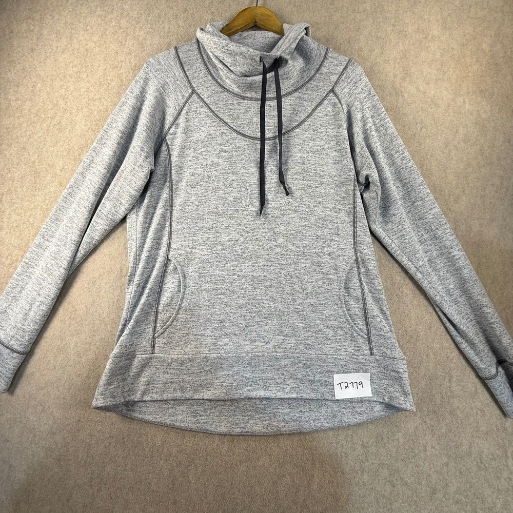 Kuhl Womens Cowl Neck Pullover Sweatshirt Gray Heathered Pockets Thumbholes L